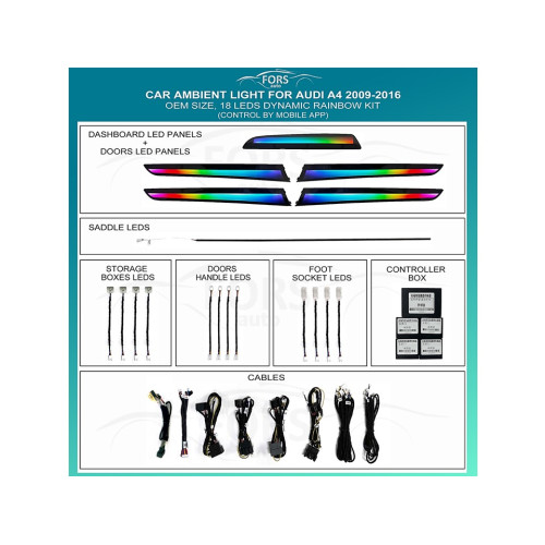 Подсветка салона FORS.auto для Audi A4 2009-2016 (Dynamic Rainbow Kit)-18 LEDs Подсветка салона FORS.auto для Audi A4 2009-2016 (Dynamic Rainbow Kit)-18 LEDs