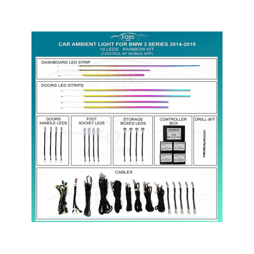 Подсветка салона FORS.auto для BMW 3 Series 2014-2019 (Rainbow Kit)-19 LEDs