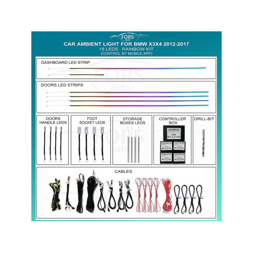 Подсветка салона FORS.auto для BMW X3/X4 2012-2017 (Rainbow Kit)-18 LEDs