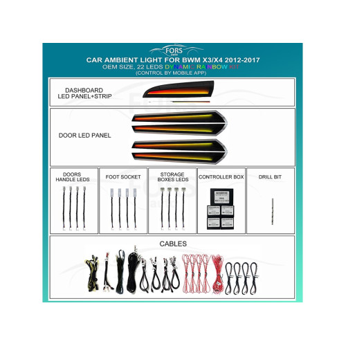 Подсветка салона FORS.auto для BMW X3/X4 2012-2017 (Dynamic Rainbow Kit)-22 LEDs