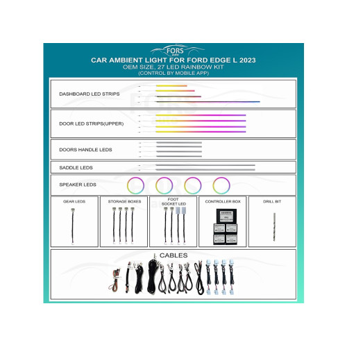 Подсветка салона FORS.auto для Ford Edge L 2023 (Rainbow Kit)-27 LEDs Подсветка салона FORS.auto для Ford Edge L 2023 (Rainbow Kit)-27 LEDs