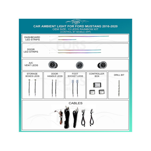Подсветка салона FORS.auto для Ford Mustang 2016-2020 (Rainbow Kit)-13 LEDs Подсветка салона FORS.auto для Ford Mustang 2016-2020 (Rainbow Kit)-13 LEDs
