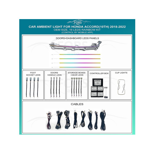 Подсветка салона FORS.auto для Honda Accord (10TH) 2018-2022 (Rainbow Kit)-19 LEDs Подсветка салона FORS.auto для Honda Accord (10TH) 2018-2022 (Rainbow Kit)-19 LEDs