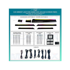 Подсветка FORS.auto для салона Honda Civic 2016-2021 (Carbon Fiber Rainbow Kit)-20 LEDs