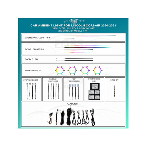 Подсветка салона FORS.auto для Lincoln Corsair 2020-2023 (Rainbow Kit)-25 LEDs Подсветка салона FORS.auto для Lincoln Corsair 2020-2023 (Rainbow Kit)-25 LEDs