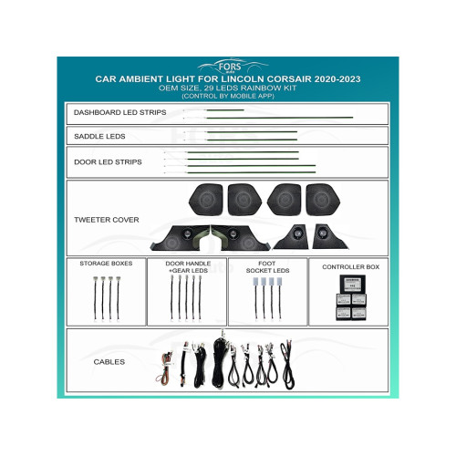 Подсветка салона FORS.auto для Lincoln Corsair 2020-2023 (Rainbow Kit)-29 LEDs