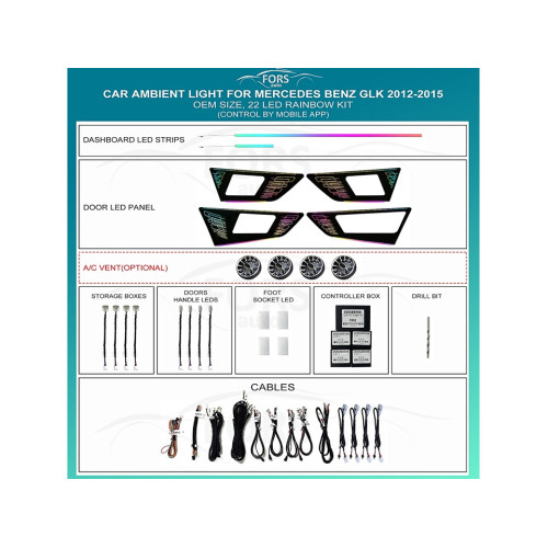 Подсветка салона FORS.auto для Mercedes-Benz GLK 2008-2011 (Rainbow Kit)-22 LEDs Подсветка салона FORS.auto для Mercedes-Benz GLK 2008-2011 (Rainbow Kit)-22 LEDs