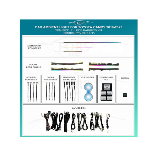 Подсветка салона FORS.auto для Toyota Camry 2018-2023 (Rainbow Kit)-21 LEDs Подсветка салона FORS.auto для Toyota Camry 2018-2023 (Rainbow Kit)-21 LEDs