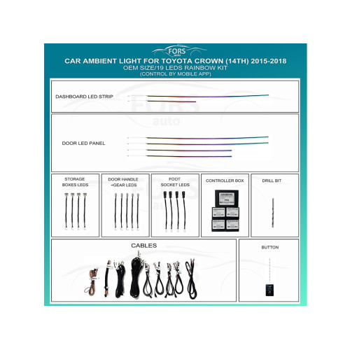 Подсветка салона FORS.auto для Toyota Crown (14TH) 2015-2018 (Rainbow Kit)-19 LEDs Подсветка салона FORS.auto для Toyota Crown (14TH) 2015-2018 (Rainbow Kit)-19 LEDs