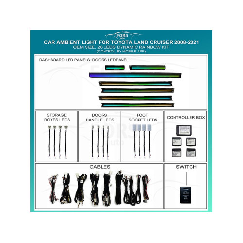 Подсветка салона FORS.auto для Toyota Land Cruiser 2008-2021 (Dynamic Rainbow Kit)-26 LEDs