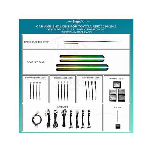 Подсветка салона FORS.auto для Toyota Reiz 2010-2016 (Dynamic Rainbow Kit)-18 LEDs Подсветка салона FORS.auto для Toyota Reiz 2010-2016 (Dynamic Rainbow Kit)-18 LEDs