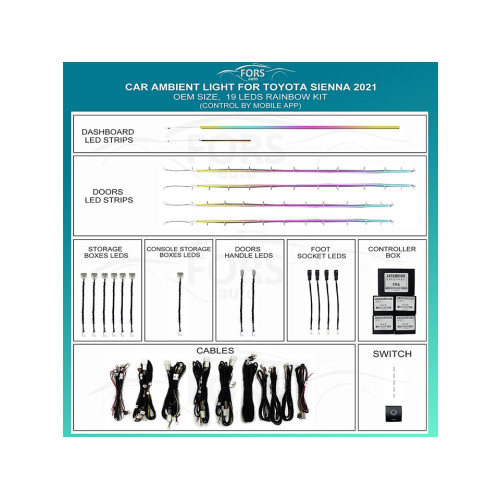 Подсветка салона FORS.auto для Toyota Sienna 2021 (Rainbow Kit)-19 LEDs Подсветка салона FORS.auto для Toyota Sienna 2021 (Rainbow Kit)-19 LEDs